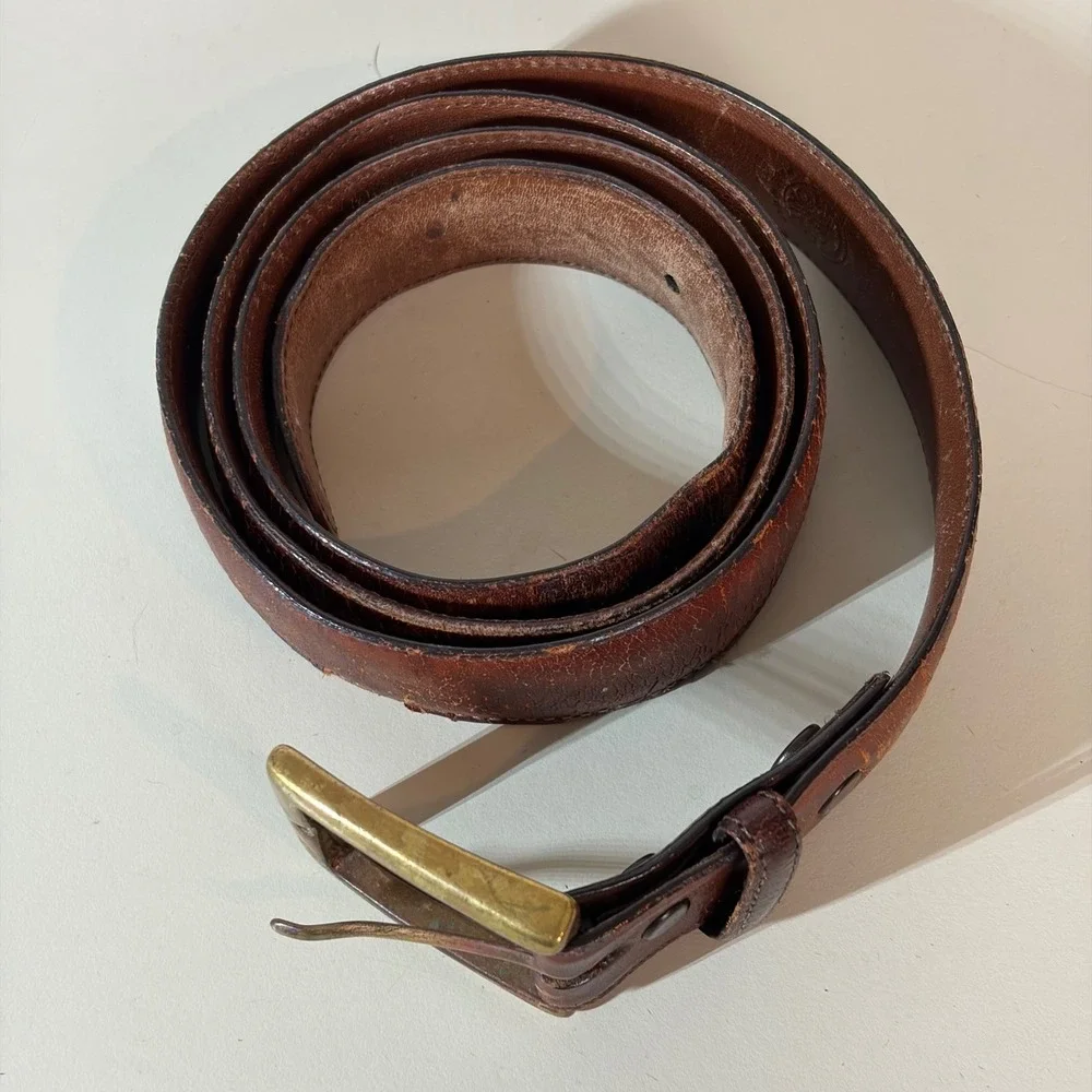 VTG Torino Aniline Kipskin Shoulders Brown Leather Belt Brass Buckle USA Made 36